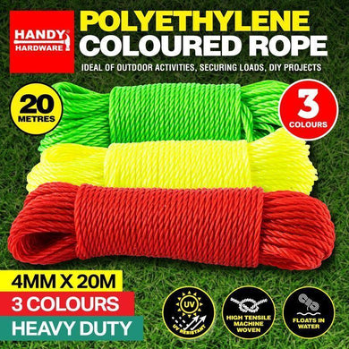 Polyethylene Coloured Rope - 4mm x 20m - The Base Warehouse