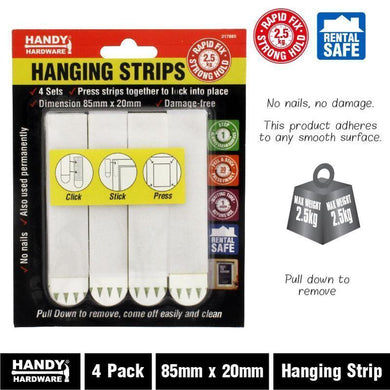 4 Pack Hanging Strips - 85mm x 20mm - The Base Warehouse