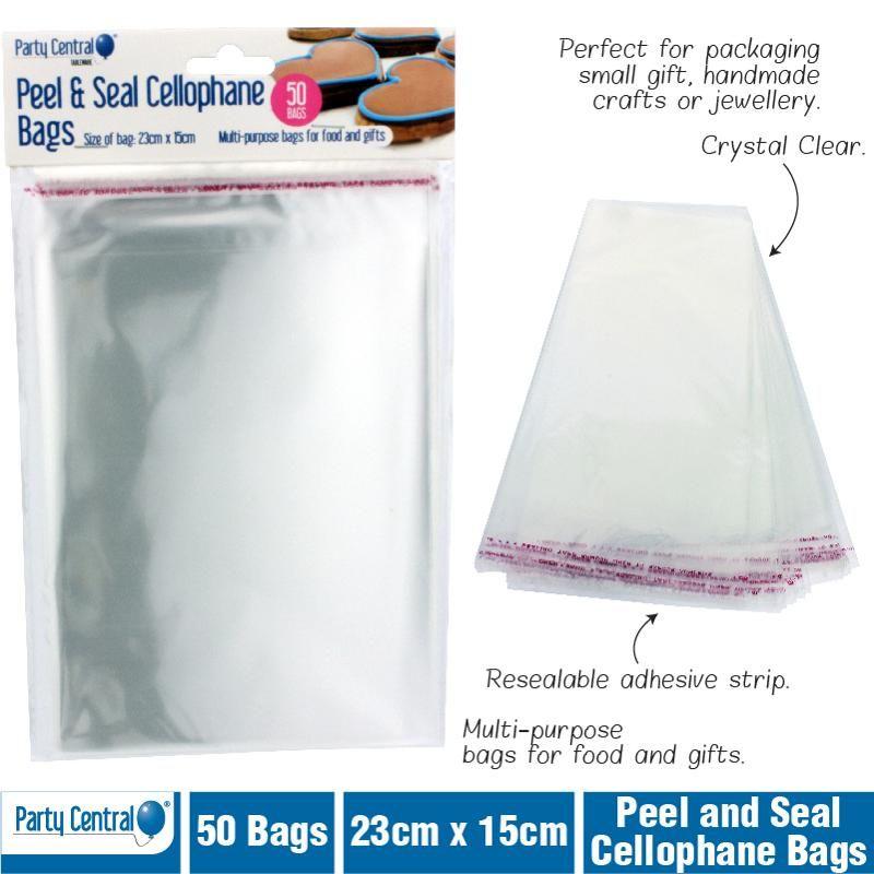 50 Pack Premium Peel & Seal Cellophane Bags - 23cm x 15cm