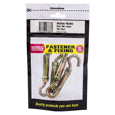 4 Pack Bag of Anchor Hooks - M6 x 6mm - The Base Warehouse
