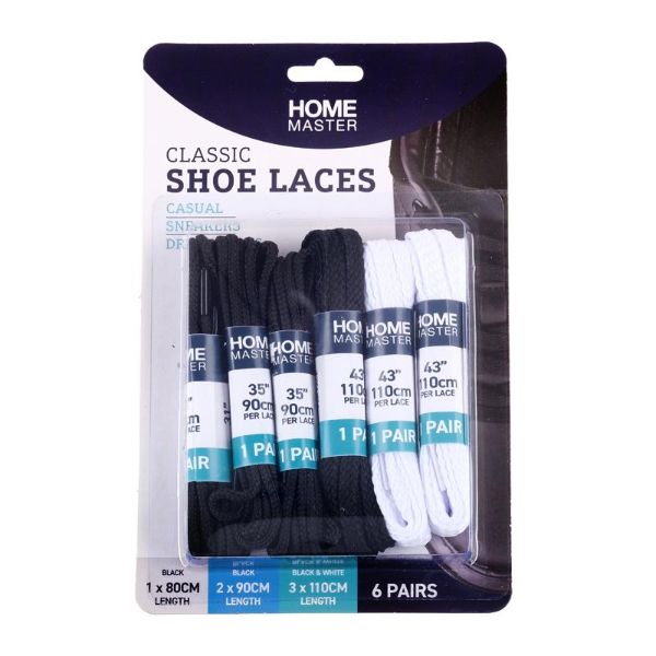 6 Pack Black & White Shoe Laces
