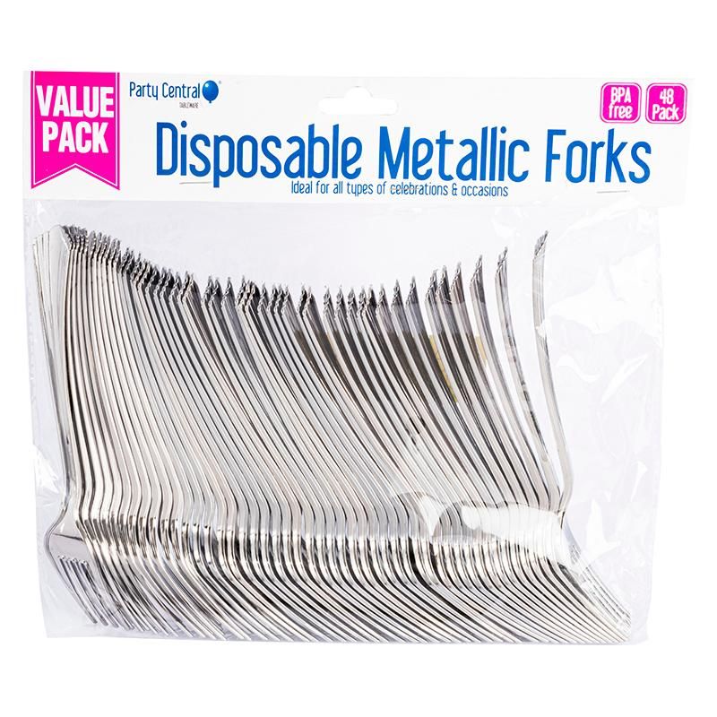48 Pack Metallic Disposable Cutlery Forks - 17.5cm