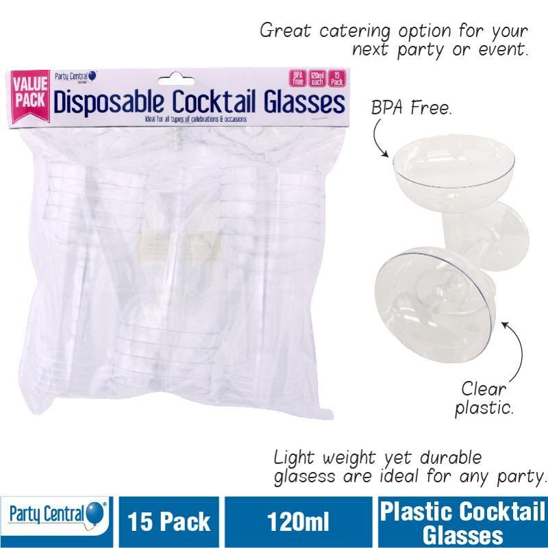 15 Pack Plastic Cocktail Glasses - 120ml