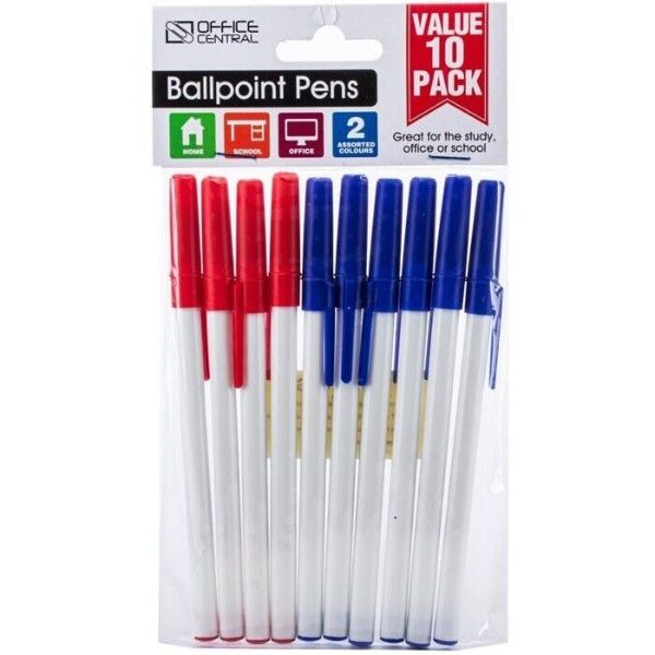 10 Pack Blue & Red Colour Ballpoint Pens