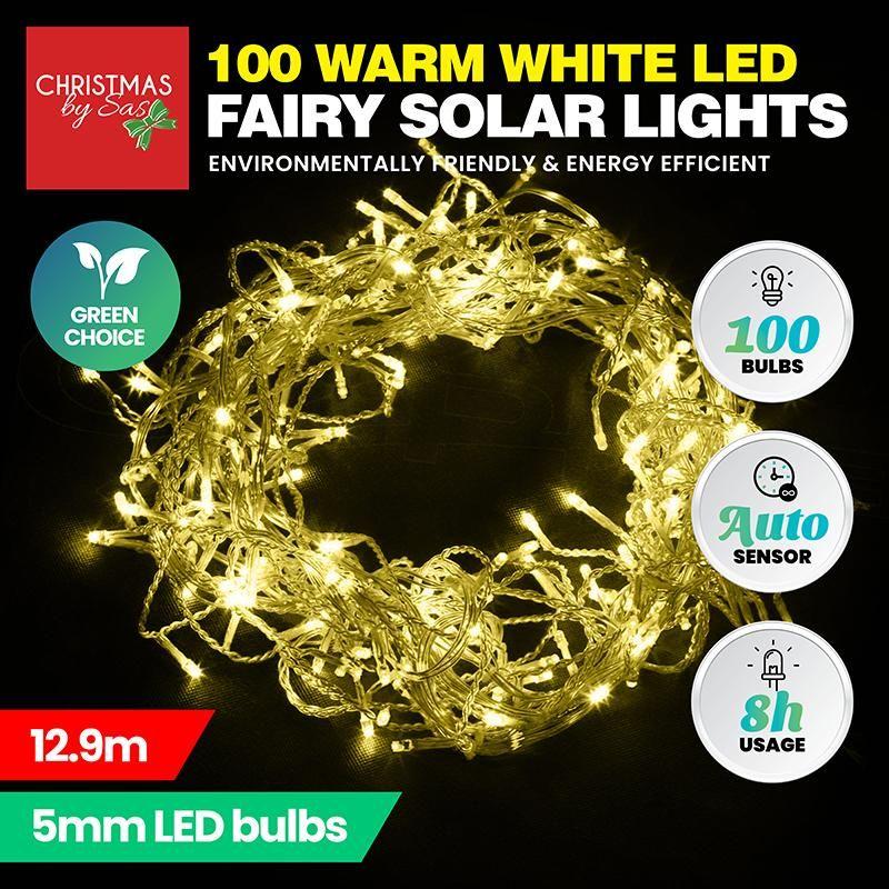 100 Warm White LED Fairy Solar Lights - 12.9m