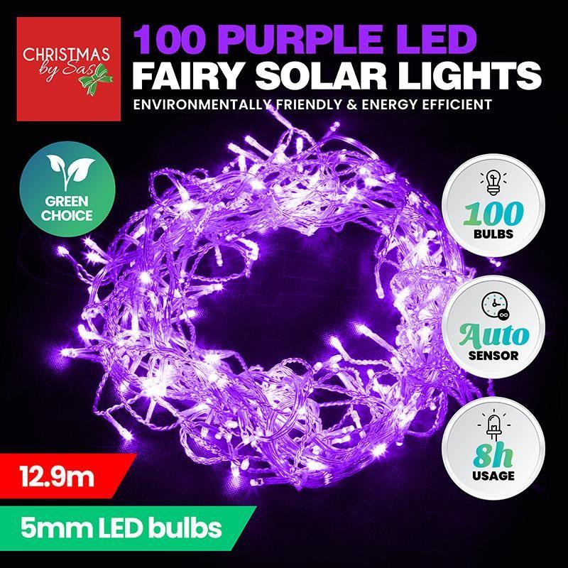 100 Purple LED Fairy Solar Lights - 12.9m