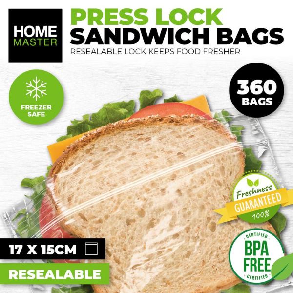 180 Pack Snap Lock Sandwich Bags - 17cm x 15.5cm