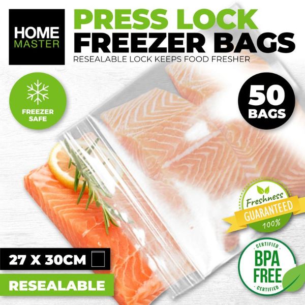 50 Pack Snap Lock Freezer Bag - 30cm x 27cm
