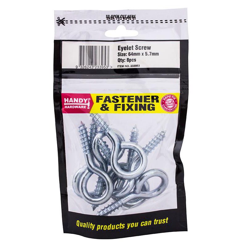 8 Pack Bag of Eyelet Screw - 64mm x 5.7mm