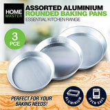 Load image into Gallery viewer, 3 Pack Round Aluminium Cake Baking Pan Trays - 24cm x 28cm x 30cm
