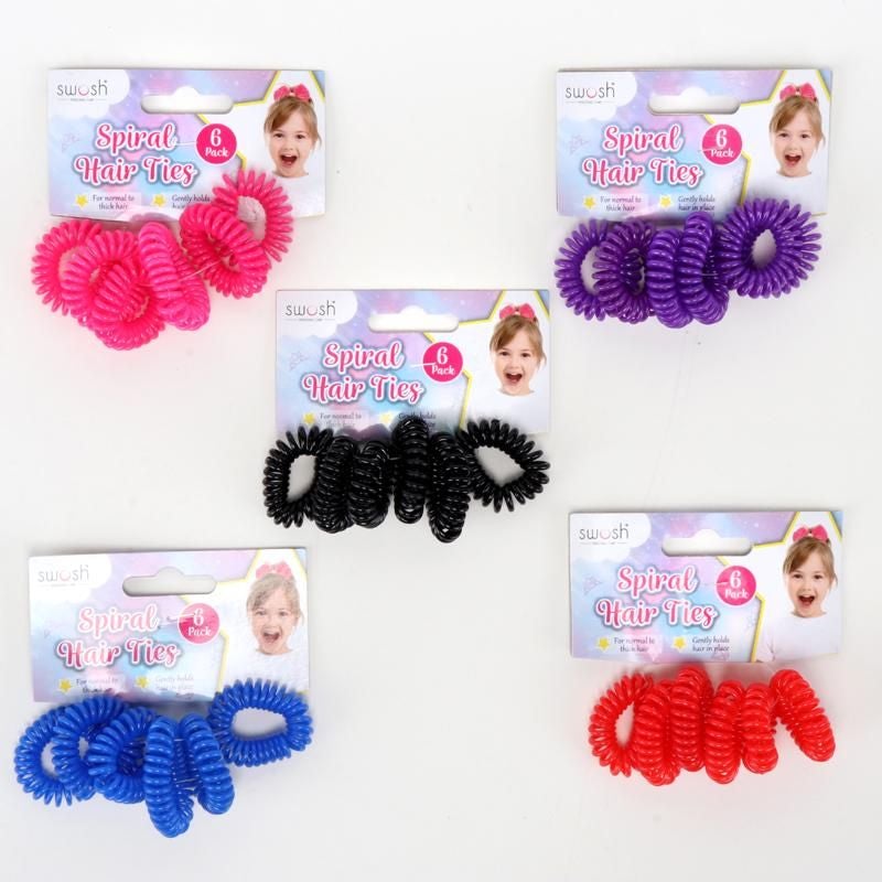 6 Pack Coloured Anti-Kink Spiral Hair Ties