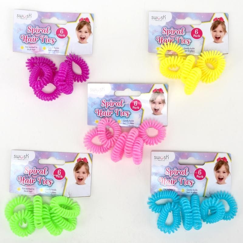 6 Pack Neon Coloured Anti-Kink Spiral Hair Ties