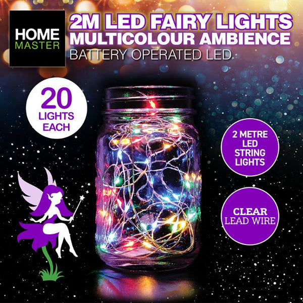 20 Pack Clear Multi Colour Battery Operated Fairy Lights