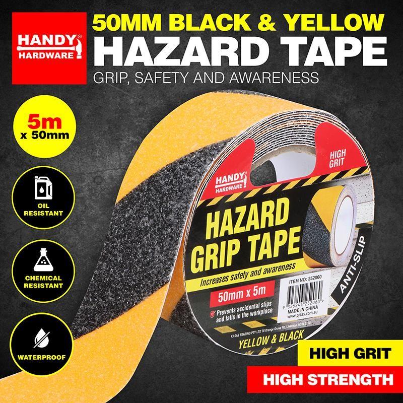 Black & Yellow Hazard Tape - 5m x 50mm