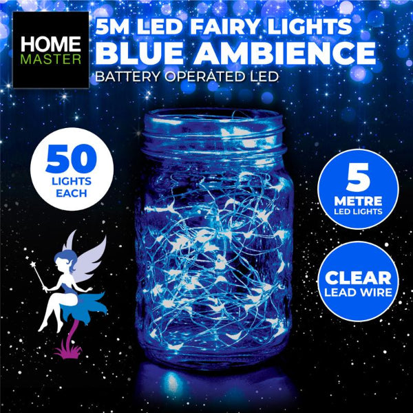 50 Pack Blue Battery Operated Fairy Lights- 5 Metre
