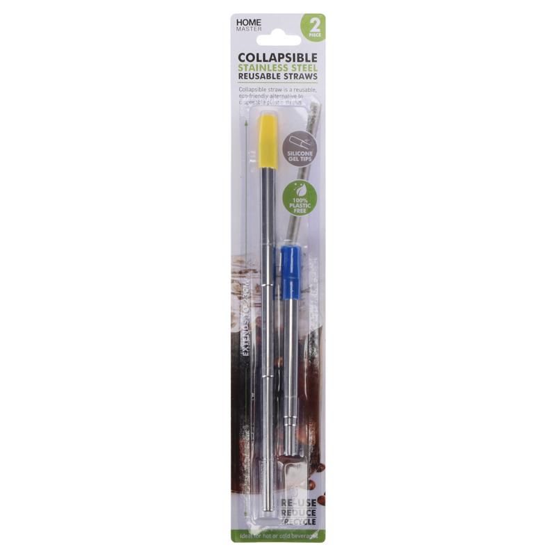 2 Pack Collapsible Stainless Steel Straw - 23cm