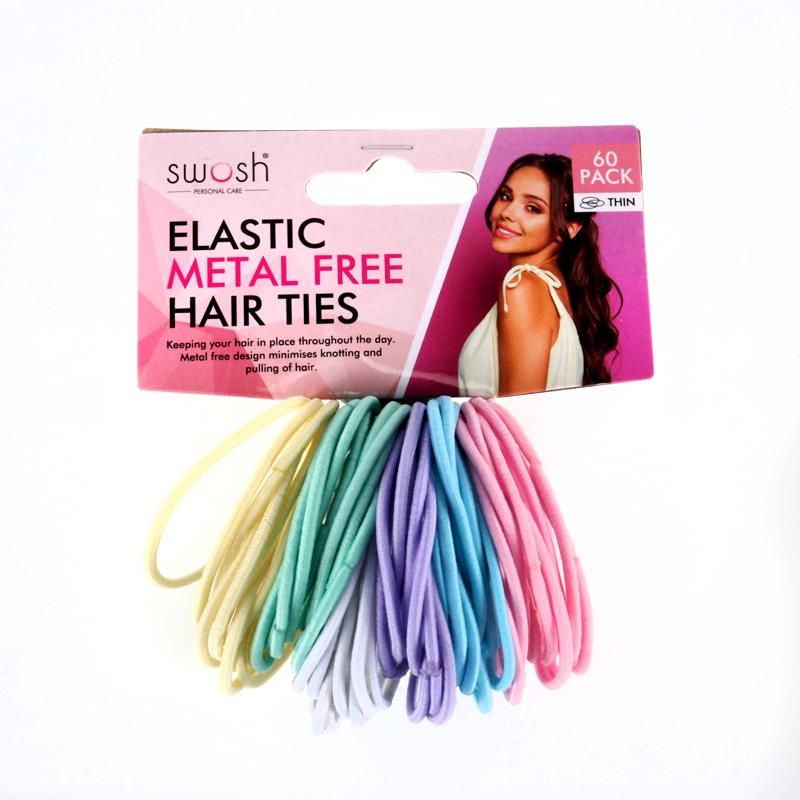 60 Pack Multicolour Elastic Metal Free Thin Hair Ties