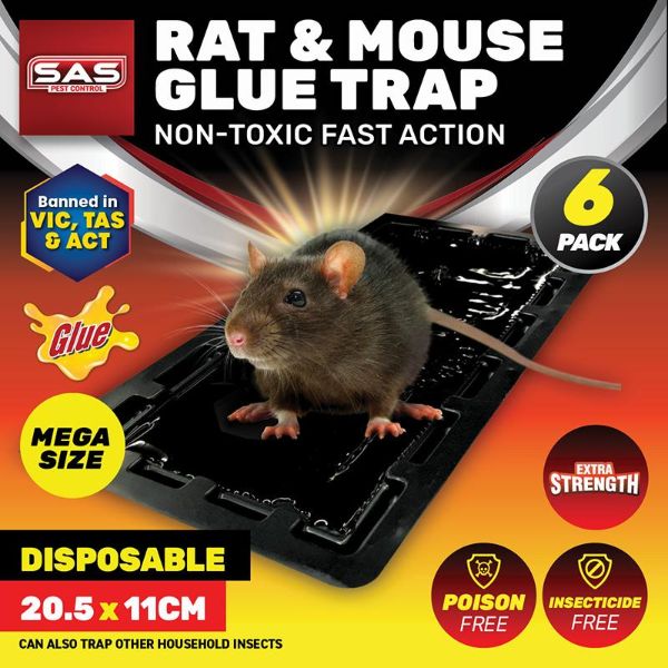 6 Pack Black & Clear Glue Trap Mouse - 20.5cm x 11cm x 1cm