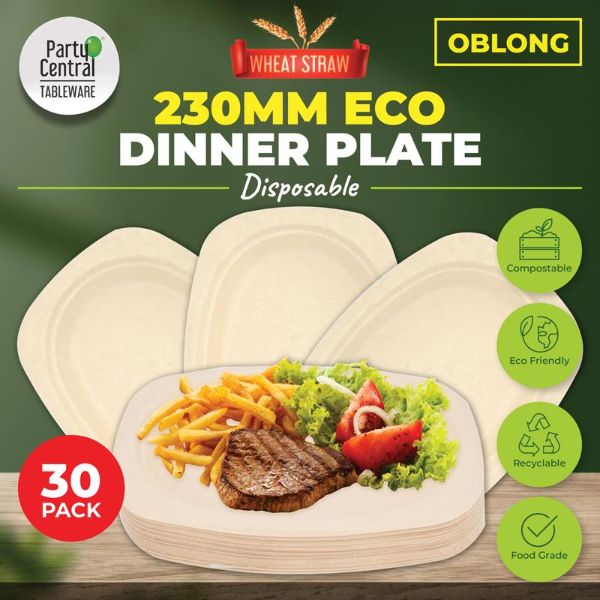 30 Pack Oblong Eco Friendly Dinner Plate - 23cm