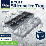 Load image into Gallery viewer, 8 Cube Grey Silicone Ice Mould Maker Tray - 21cm x 11.3cm x 2.5cm