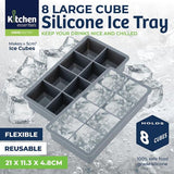 Load image into Gallery viewer, 8 Large Cube Grey Silicone Ice Mould Maker Tray - 21cm x 11.3cm x 4.8cm