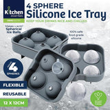 Load image into Gallery viewer, 4 Sphere Grey Silicone Ice Tray - 12cm x 12cm x 4.5cm