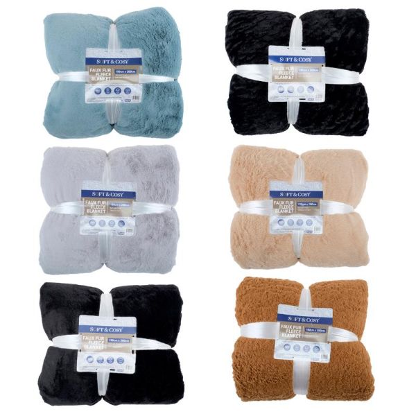 Soft & Cosy Double Layer Faux Rabbit Fleece & Sherpa Plain Colours Single Blanket - 150cm x 200cm