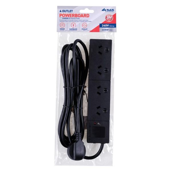 4 Outlets 240V 10A Max Load 2400W With Surge Protection Power Board - 300cm