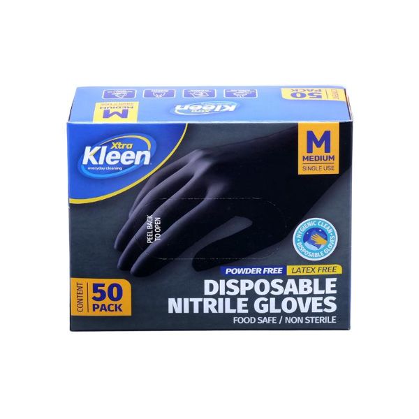 50 Pack Black Medium Powder Free Disposable Gloves