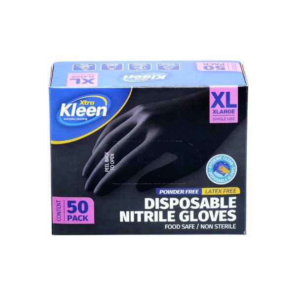 50 Pack Black X-Large Powder Free Disposable Gloves