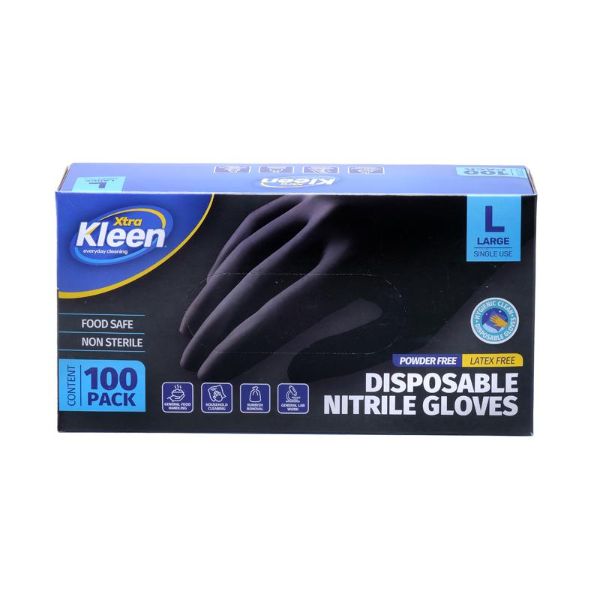 100 Pack Black Large Powder Free Disposable Gloves