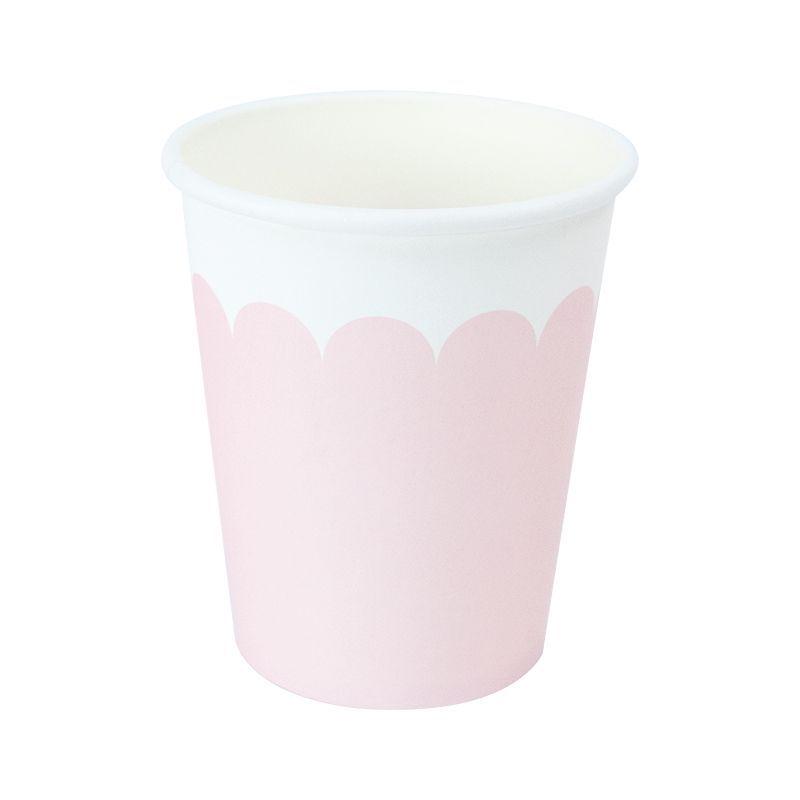 8 Pack Light Pink Scallop Design Paper Cups - 266ml