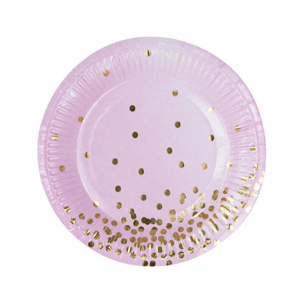 8 Pack Pink Dots Foil Plates - 18cm
