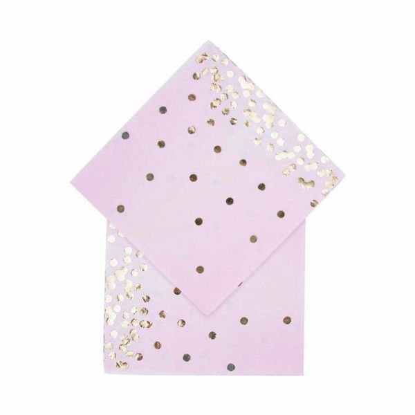 16 Pack Pink Dot Foil Napkins - 25cm x 25cm