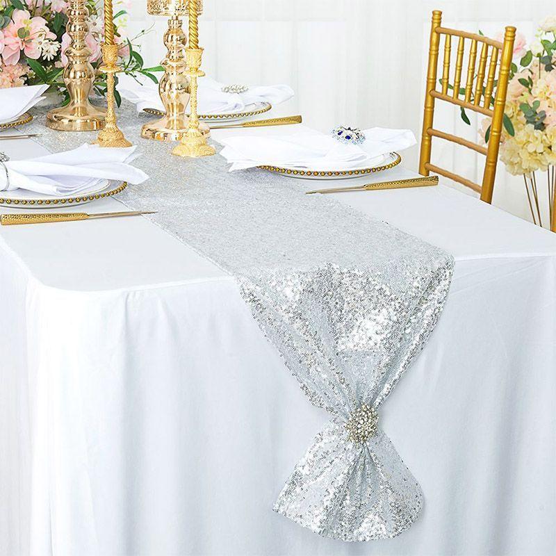 Silver Sequin Table Runner - 30cm x 180cm