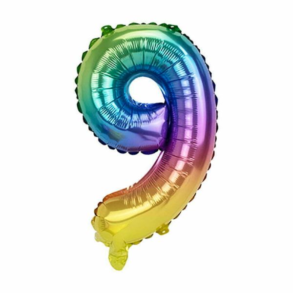 Rainbow Number 9 Foil Balloon - 36cm