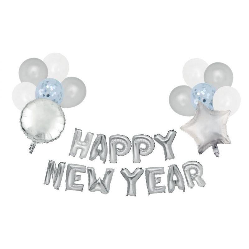 Silver Happy New Year Balloon Set