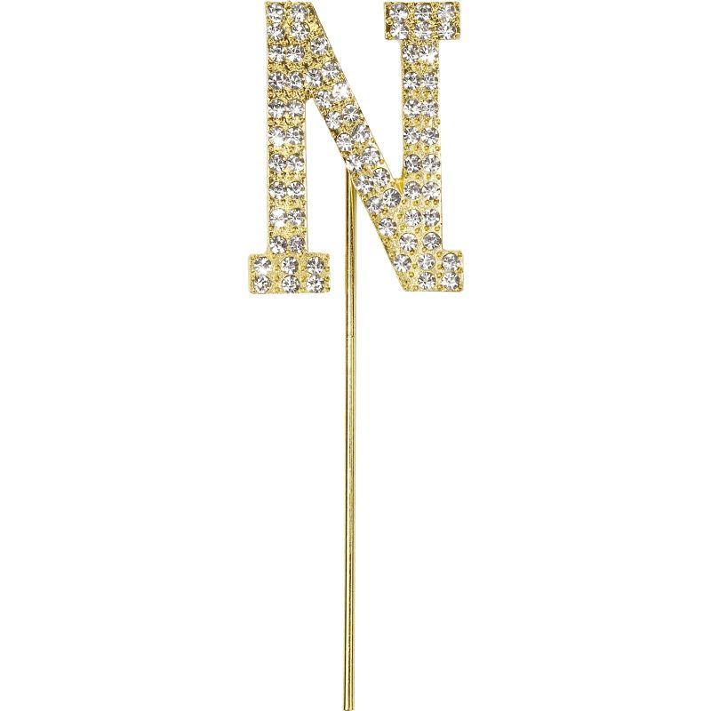 Gold Diamante Letter N Cake Topper - 10.5cm