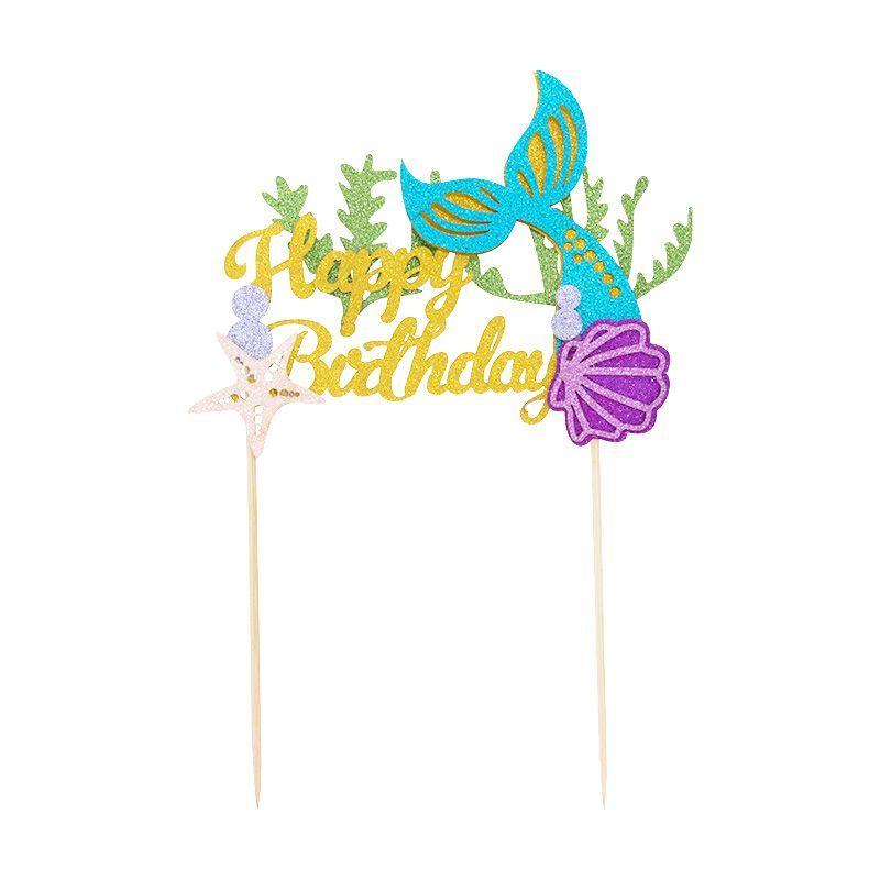 Mermaid Happy Birthday Glitter Cake Topper - 15cm