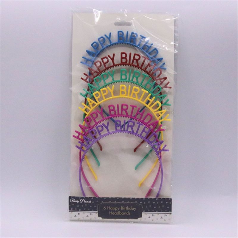 6 Pack Multicolour Plastic Happy Birthday Headbands