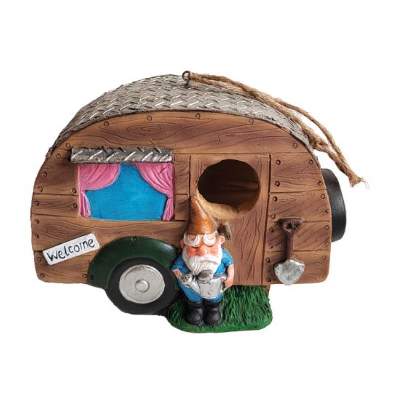 Hanging Gnome Caravan Bird House - 20cm