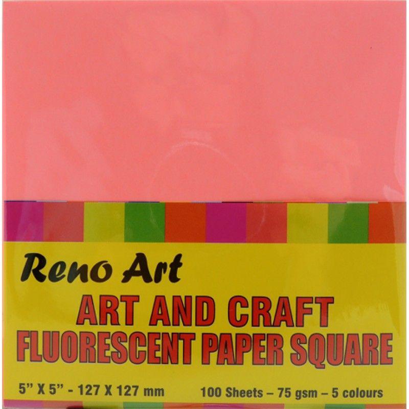 100 Sheets Assorted Fluro Colour Square Papers - 127mm x 127mm