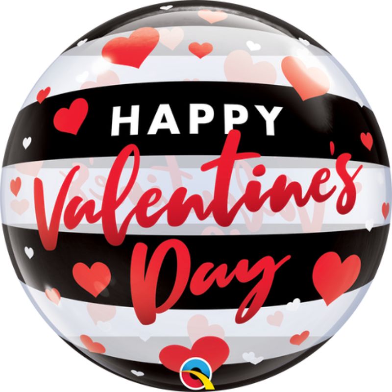 Single Bubble Valentine Day Black Stripes Balloon - 55cm