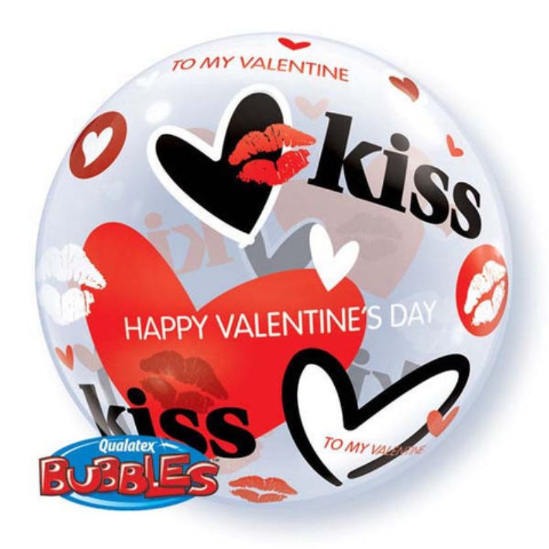 Single Bubble Valentine Kisses n Hearts Balloon - 55cm