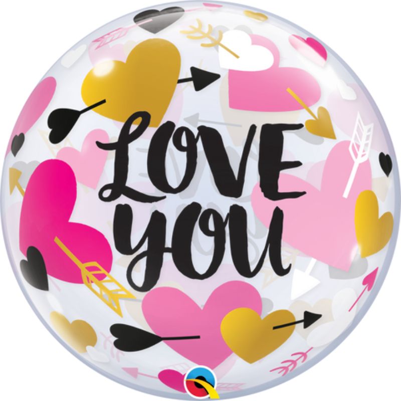 Single Bubble Love You Hearts and Arrows Balloon - 55cm