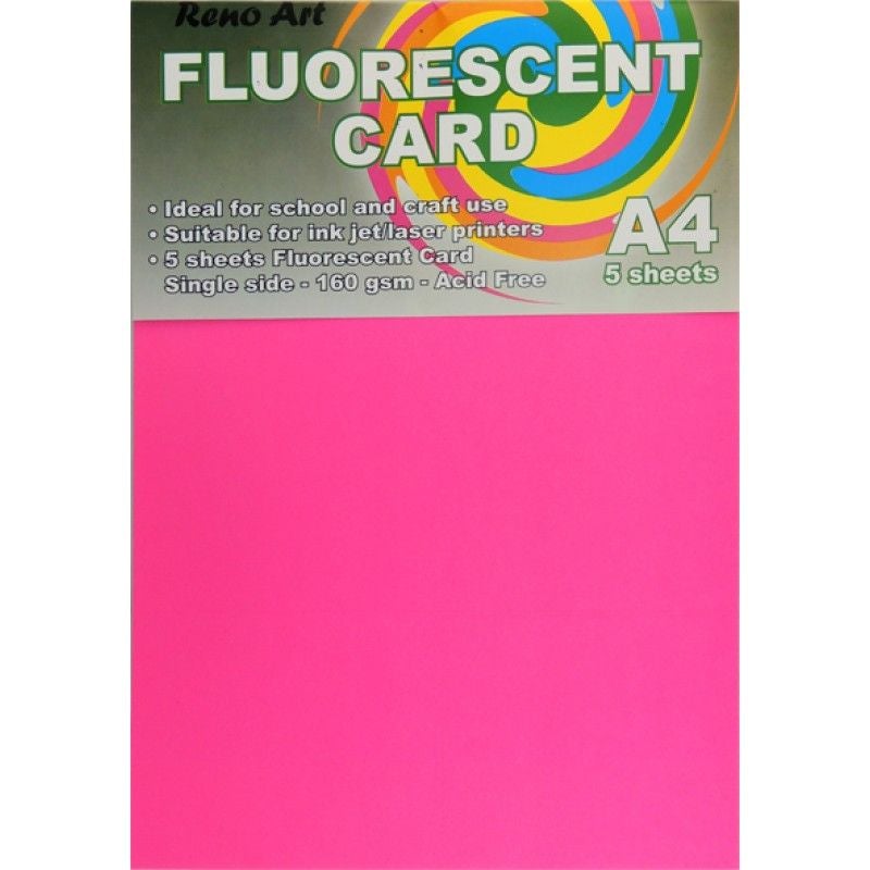 5 Sheets Pink Fluorescent Card Pack - A4