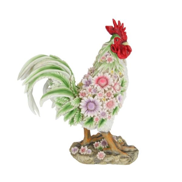 Standing Rooster With Floral Design - 38cm
