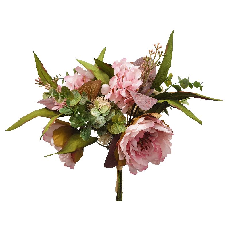 Pink Camellia Hydrangea Greenery Bundle - 37cm