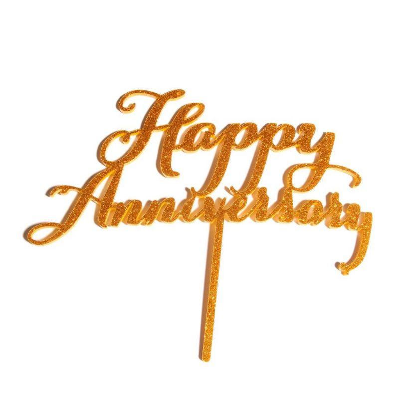 Gold HAPPY ANNIVERSARY Cake Topper - 17cm x 17.5cm