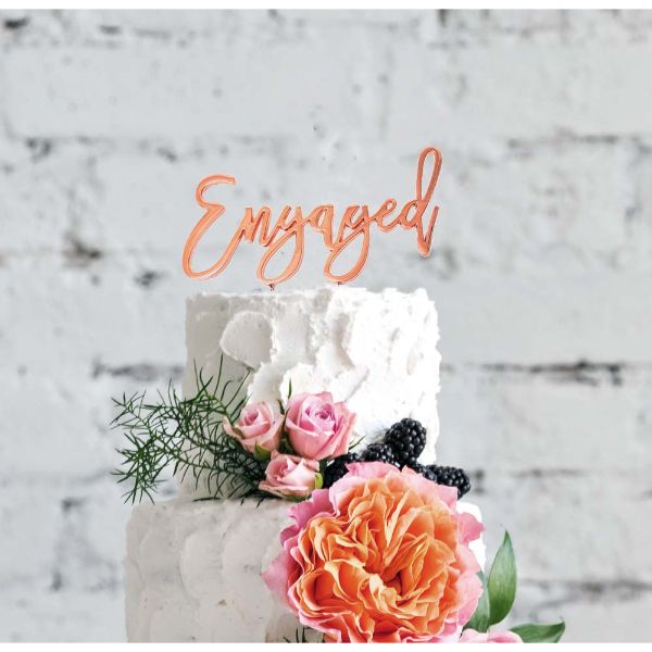 Engaged Rose Gold Plated Cake Topper - 6cm